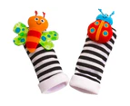 Cute Animal Soft Baby Socks Toys Wrist Rattles and Foot Finders for Fun Butterflies and Lady bugs Set 4 pcs - Multi