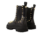 Dolce & Gabbana Black Leather Studded Combat Boots