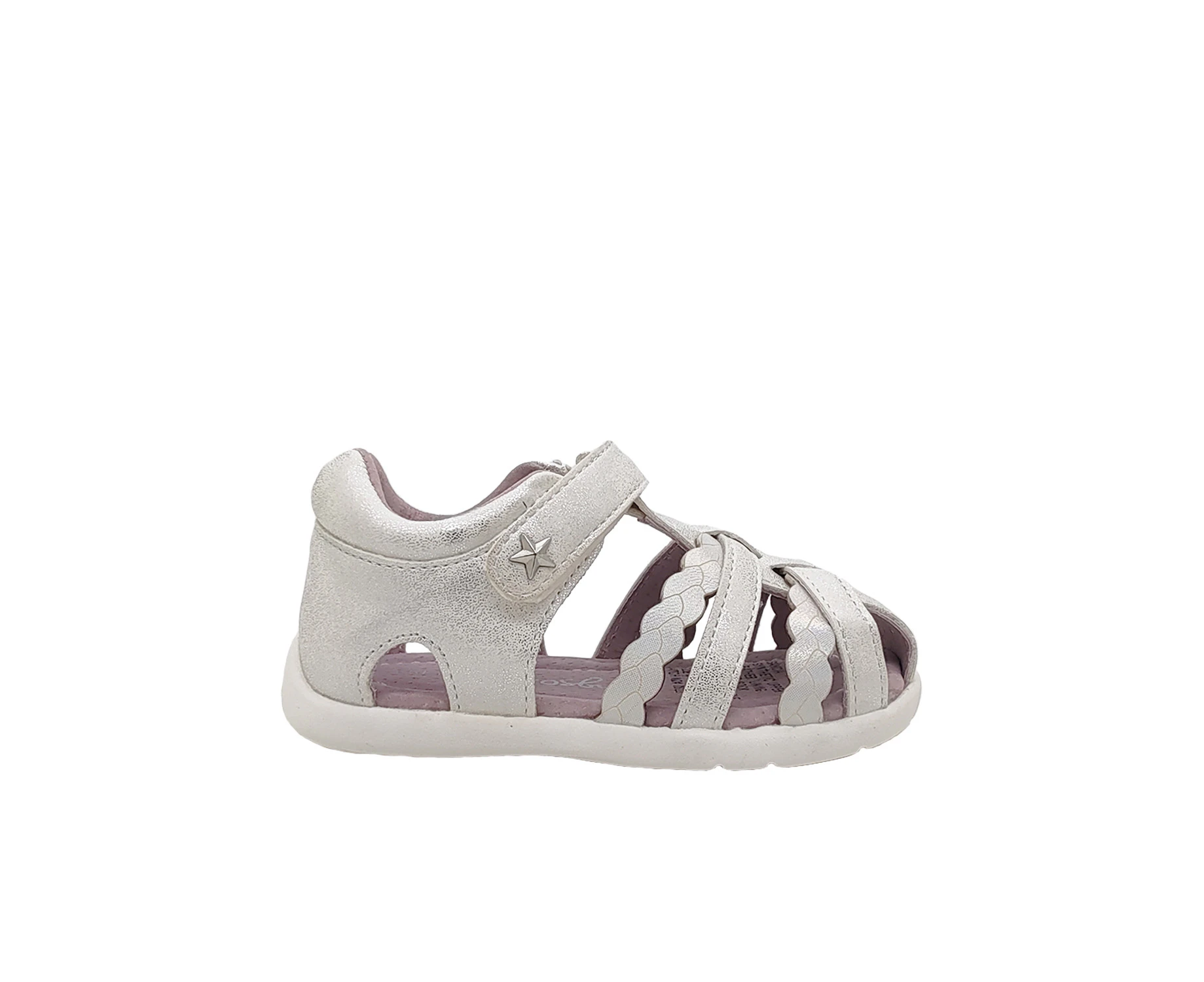 Grosby Sancia Little Girls Sandals Leather Lined Heel In Covered Toe Ankle Strap - White Shimmer