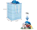Large Laundry Hamper - Collapsible Laundry Basket With Handles | Dirty Clothes Hamper for Bedroom - Blue