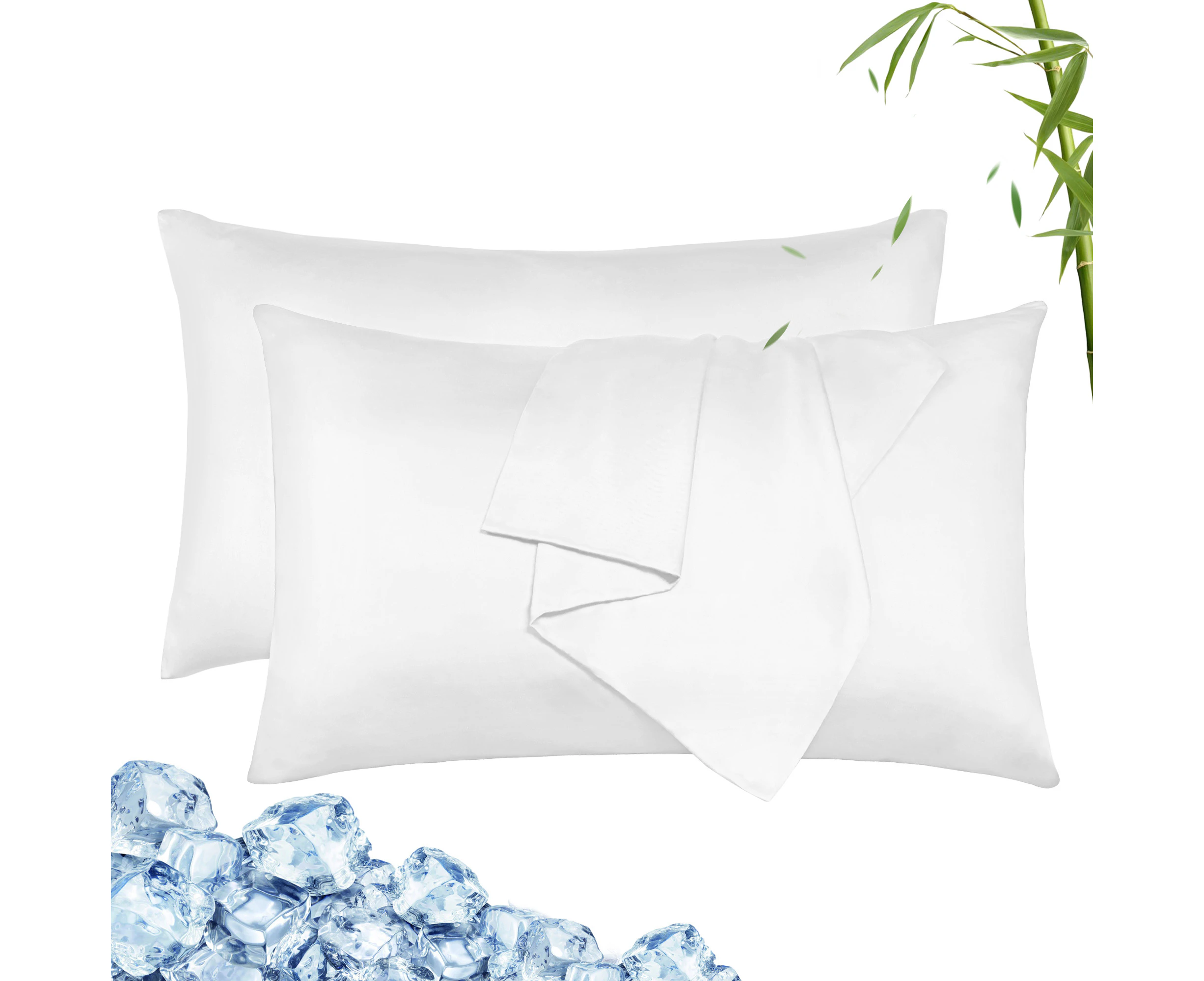 LINENOVA 100% Bamboo Pillowcase Set of 2 - Breathable Cooling for Hot Sleepers and Night Sweats-White