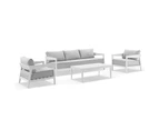 Outdoor Bronte 3+1+1 Outdoor Aluminium Lounge Setting With Coffee Table - Outdoor Aluminium Dining Settings - White Aluminium with Olefin Light Grey Cushions