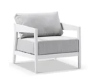 Outdoor Bronte 3+1+1 Outdoor Aluminium Lounge Setting With Coffee Table - Outdoor Aluminium Dining Settings - White Aluminium with Olefin Light Grey Cushions