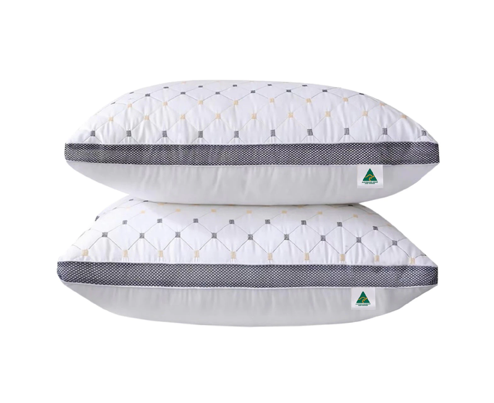 Aus Made Twin Pack Hotel Quality Grey Diamond Checked Ultra Plush Soft Pillow