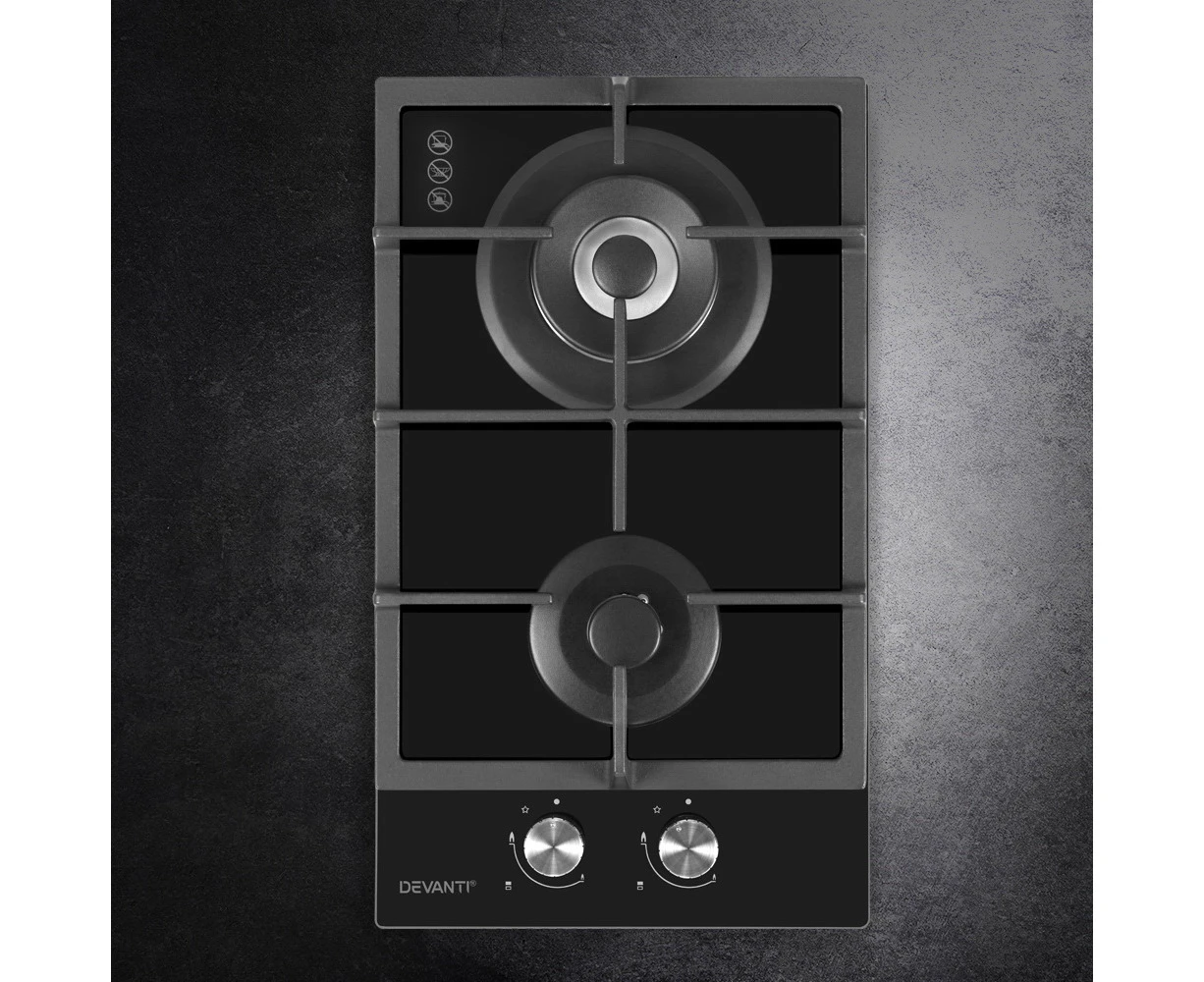 Devanti Gas Cooktop 30cm 2 Burner Black