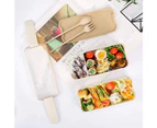 Lunch Box Bento Box Snack Box With 3 Compartments Microwave Leak Proof Biodegradable Wheat-Based Plastic-Free Bpa-Free (Beige)