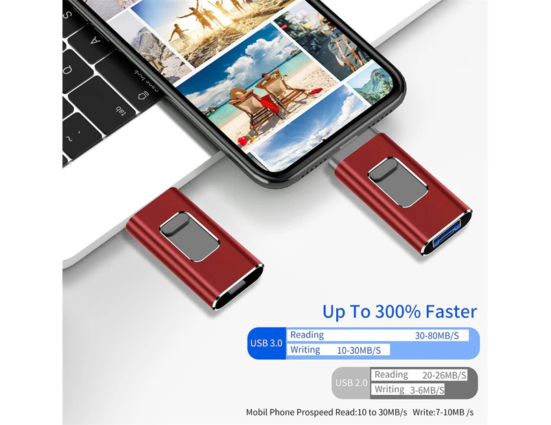 USB Flash Drive for IPhone/computer 64GB Memory Stick (64GB, Red) Can Store Files and Photos