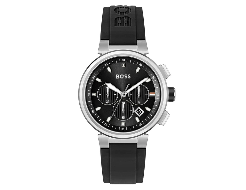 Hugo Boss Men's 44mm One Silicone Watch - Black/Silver