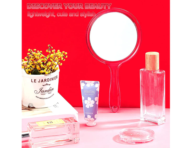 Hand Mirror Double-Sided Handheld Mirror 1X/ 2X Magnifying Mirror with Handle Transparent Hand Mirror Rounded Shape Makeup Mirror
