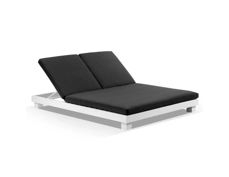 Outdoor Santorini Aluminium Double Sun Lounge In White - Outdoor Sun Lounges - White with Denim Grey