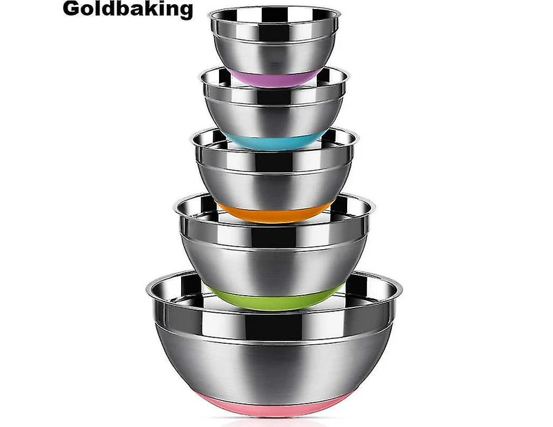 Stainless Steel Mixing Bowls (set Of 5) Silicone Bottom Nesting Storage Salad Bowls Meal Mixing