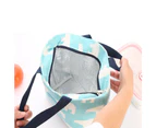 2Pcs Cotton Linen Lunch Insulated BaCotton Linen Lunch Insulated Bag Cute Printing Sack Lunch Bag for Women - White and Light Blue