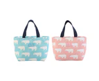 2Pcs Cotton Linen Lunch Insulated BaCotton Linen Lunch Insulated Bag Cute Printing Sack Lunch Bag for Women - Light Blue and Pink