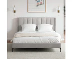 Winged Upholstered Velvet Fabric Bed Frame in King, Queen and Double Size (Taupe White)