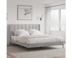 Winged Upholstered Velvet Fabric Bed Frame in King, Queen and Double Size (Taupe White)