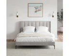 Winged Upholstered Velvet Fabric Bed Frame in King, Queen and Double Size (Taupe White)