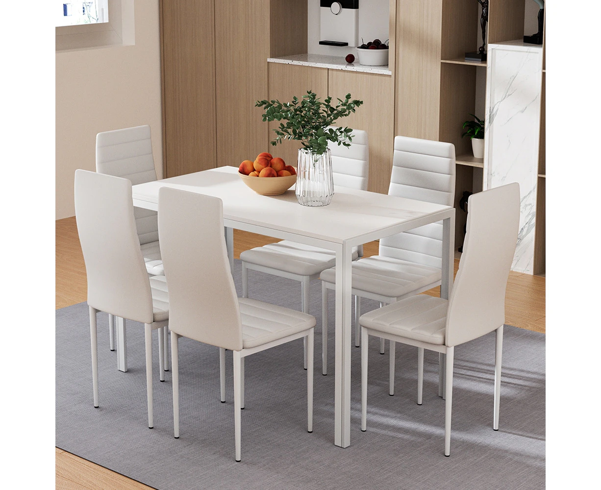 Artiss Dining Chairs and Table Dining Set 6 Chair Set Of 7 White