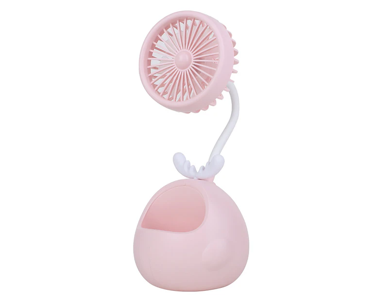 Mini Fan Mute Cool Rechargeable Cartoon Deer Horn Summer Desk Mini Fan Pen Holder for Dormitory-Pink