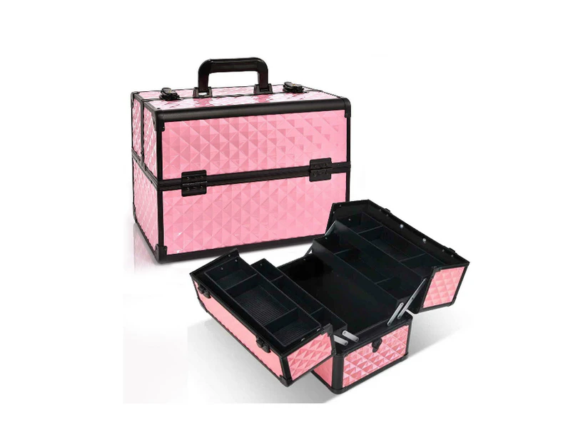 Portable Cosmetic Beauty Makeup Case Carry Bag Organiser Box Diamond AU Stock [Colour: Diamond Pink]