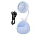 Mini Fan Mute Cool Rechargeable Cartoon Deer Horn Summer Desk Mini Fan Pen Holder for Dormitory-Blue