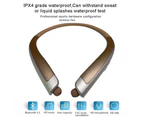 Bluetooth Headphones, Wireless Neckband Sports Headset with Retractable Earbuds, Sweatproof Noise Cancelling Stereo Earphones with Mic,gold