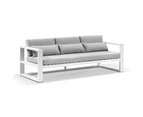 Outdoor Santorini 3+1+1 Aluminium Lounge Setting With Coffee Table - Outdoor Lounges - White with Olefin Light Grey Cushions