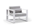 Outdoor Santorini 3+1+1 Aluminium Lounge Setting With Coffee Table - Outdoor Lounges - White with Olefin Light Grey Cushions