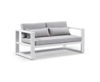 Outdoor Santorini 3+2+1+1 Outdoor Aluminium Lounge Set With Coffee Table - Outdoor Lounges - White with Olefin Light Grey Cushions