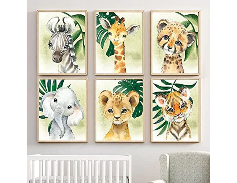 Little Baby Watercolor Animal Jungle Safari Prints Set of 6 (Unframed) Kids Room Decor Art