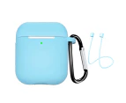 Polaris Silicone Mini Earphone Protective Case Storage Box with Lanyard for Air-Pods 1 2-Light Blue
