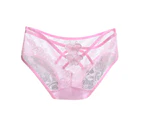 Women Panties Hollow Out Lace Butterflies Shape Solid Color See-through Pornographic Protective Cross Low Waist Women Briefs for Inner Wear-Pink