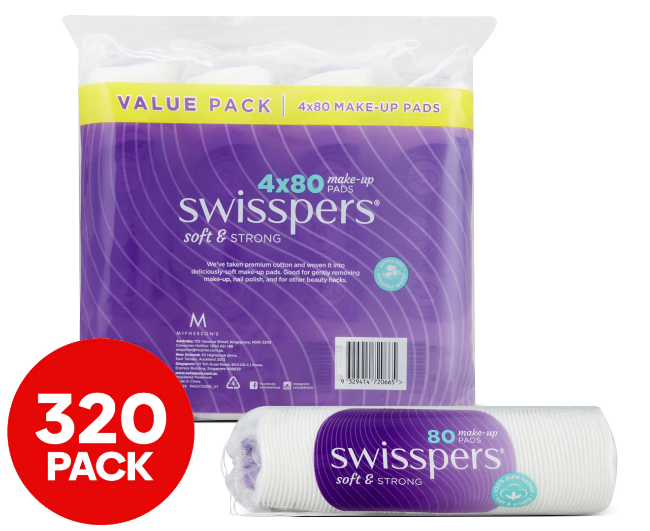 Swisspers Organic Cotton Pads 70 Pack - Eco Dispenser - Your