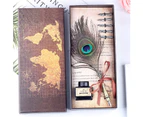 2x Calligraphy Pen Sets Peacock Feather 6 Nibs with Dipping Ink In Gift Box Pen Set 7pce 24cm Peacock Feather 6 Nibs with Dipping Ink In Gift Box - Green