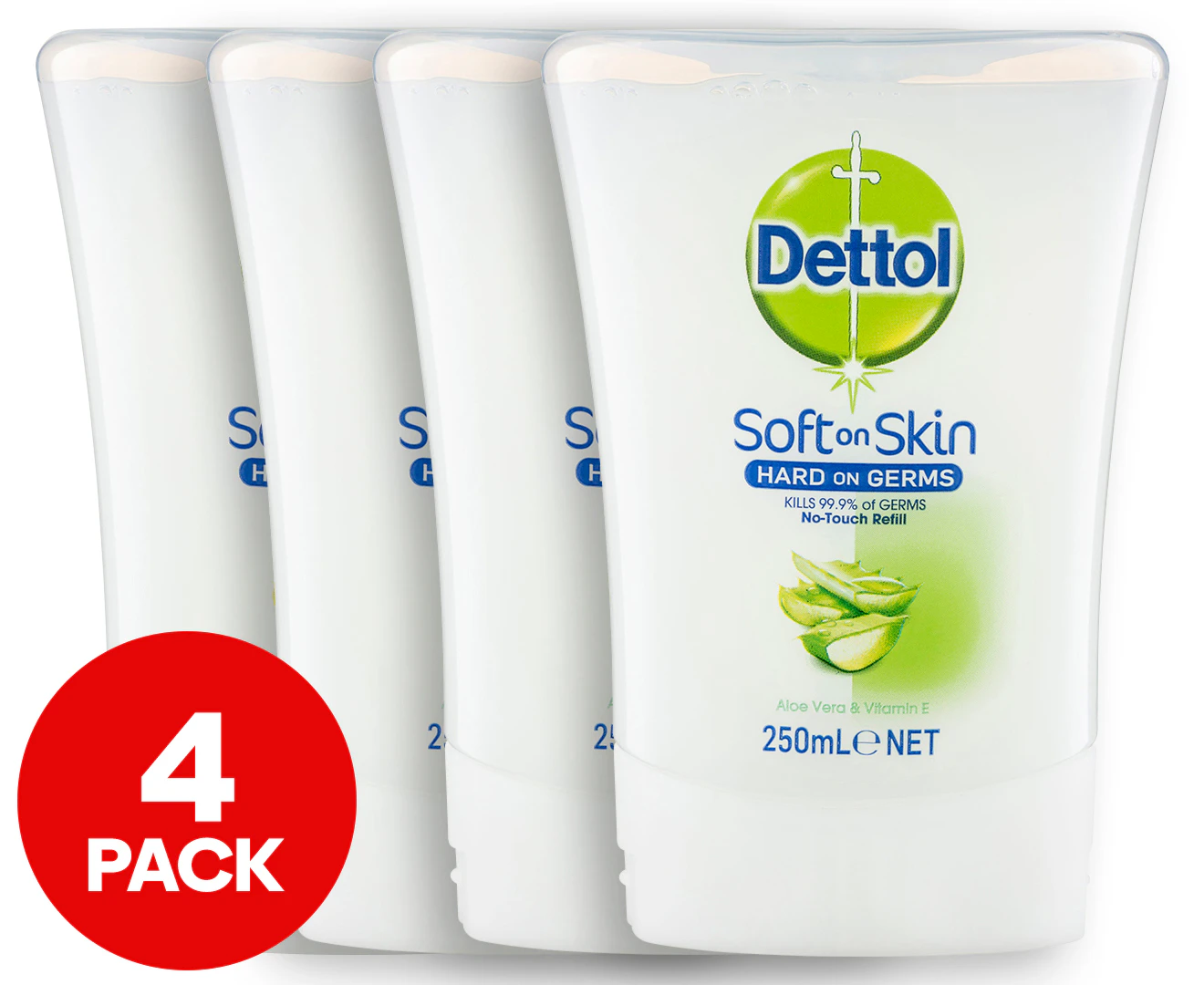 4 x Dettol NoTouch Handwash Refill Aloe Vera 250mL