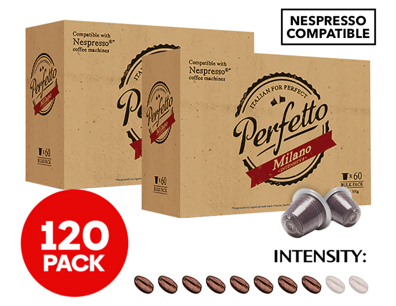 2 x Perfetto Milano Nespresso Compatible Coffee Capsules 60pk