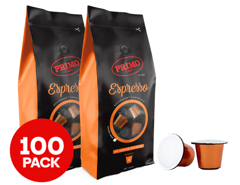 2 x 50pk Primo Caffe Nespresso Compatible Coffee Capsules Espresso