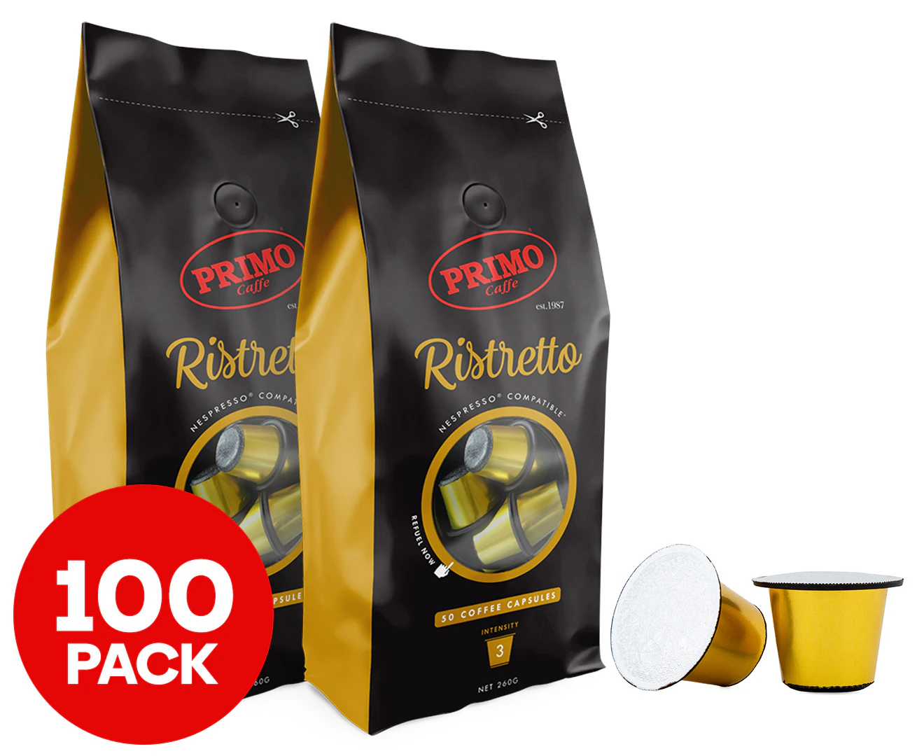 100pc Primo Ristretto Coffee Intst 3 Capsules Pod Compatible w/Nespresso Machine