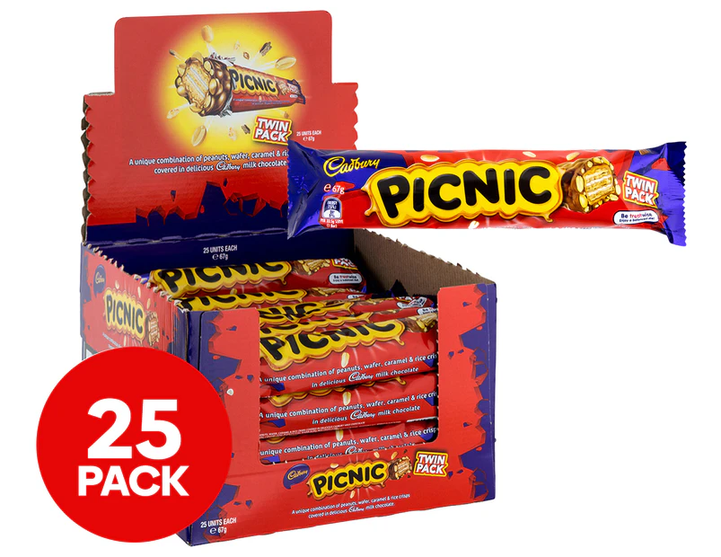 25 x Cadbury Picnic Bars Twin Pack 67g