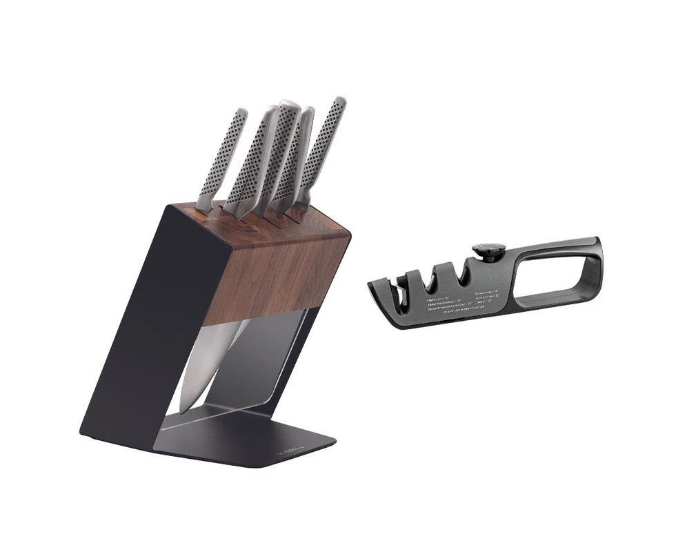 Global & ShervinVerkil Katana 6 Piece Knife Block Set with bonus sharvin verkil