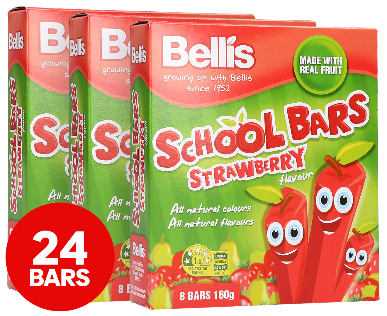 3 x 8pk Bellis School Bars Strawberry 160g