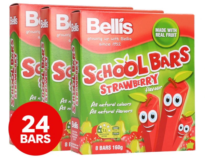 3 x 8pk Bellis School Bars Strawberry 160g