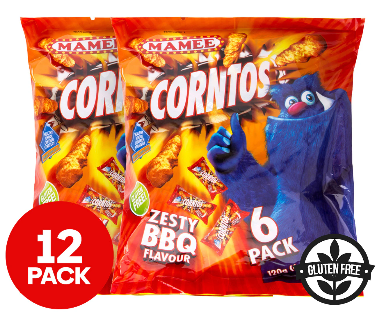 2 x 6pk Mamee Corntos Zesty BBQ 120g