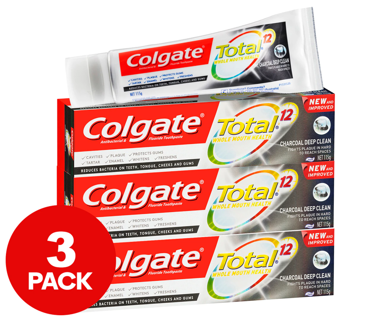 3 x Colgate Total Charcoal Deep Clean Toothpaste 115g