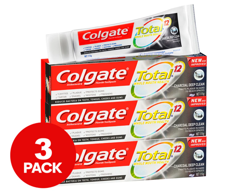 3 x Colgate Total Charcoal Deep Clean Toothpaste 115g