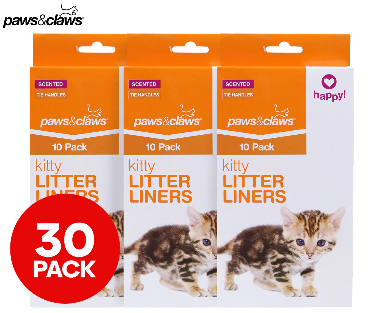 3 x Paws & Claws Kitty Litter Liners 10-Pack - White