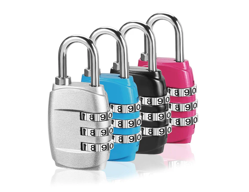 Luggage Locks, Combination Padlock, Bike Locks, (4 Pack) 3 Digit Combination Padlock Codes with Alloy Body for Travel Bag