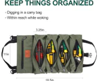 Roll Up Tool Bag 16OZ Canvas Wrench Roll Up Pouch Multi-Purpose Tool Roll Organize 5 Zippered Tool Pockets -Green