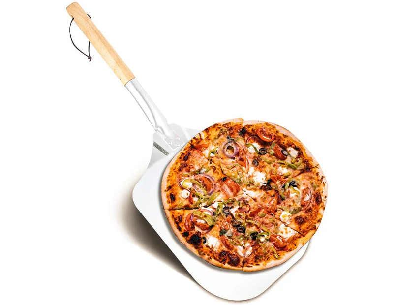 Aluminum Pizza Peel, Pizza Peel, Large Surface Pizza Peel, Practical Wooden Handle, Easy To Store And Convenient To Use,66*30.5Cm