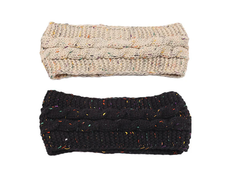 Warmer Headband Women Winter Cable Knit Headband - Black+rice color dot