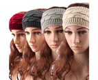 Warmer Headband Women Winter Cable Knit Headband - Beige+black color dot